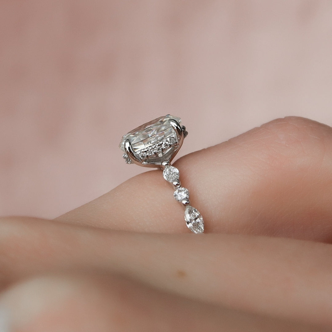 Moissanite 2.55 CT Oval Cut Diamond Art Nouveau Engagement Ring