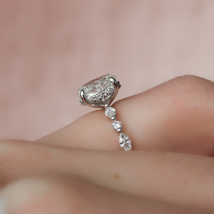 Moissanite 2.55 CT Oval Cut Diamond Art Nouveau Engagement Ring