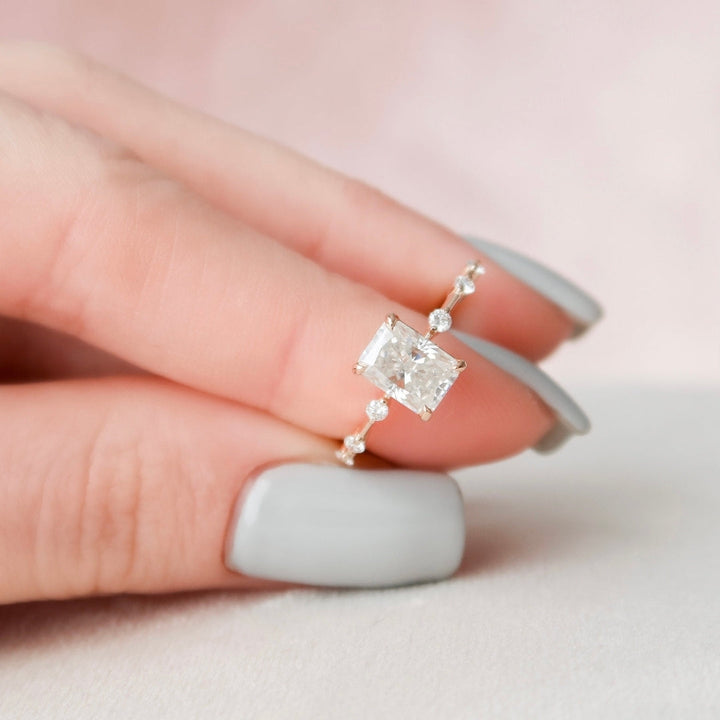 Moissanite 1.90 CT Radiant Cut Diamond Mid-Century Wedding Ring