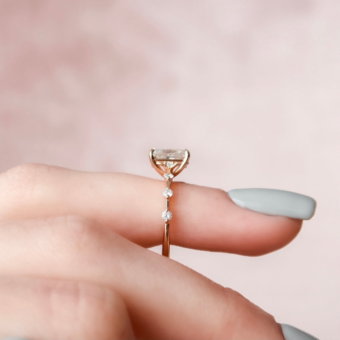 Moissanite 1.90 CT Radiant Cut Diamond Mid-Century Wedding Ring