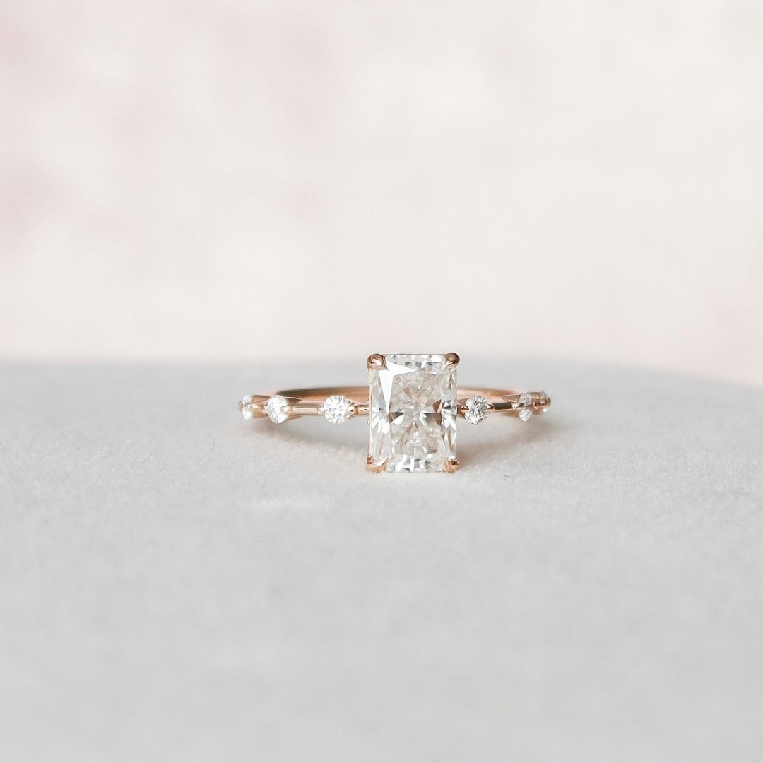 Moissanite 1.90 CT Radiant Cut Diamond Mid-Century Wedding Ring