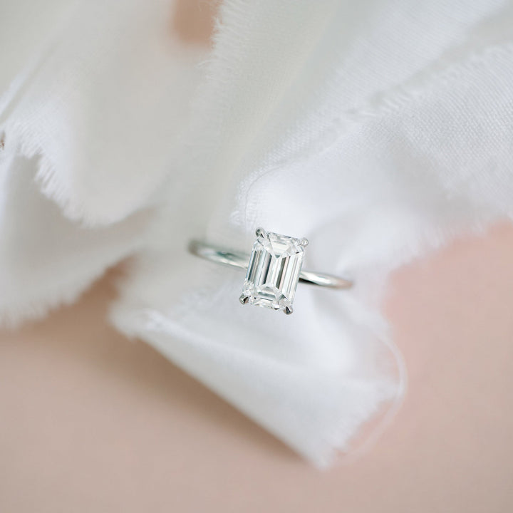 Moissanite 1.76 CT Emerald Cut Diamond Art Nouveau Handmade Ring