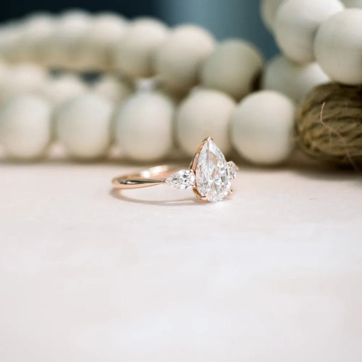 Moissanite 2.90 CT Pear Cut Diamond Mid-Century Handmade Ring