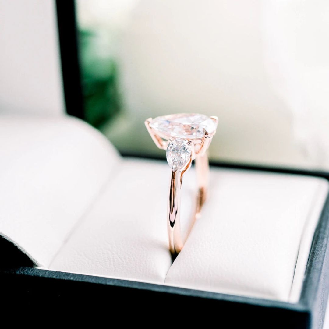 Moissanite 2.90 CT Pear Cut Diamond Mid-Century Handmade Ring