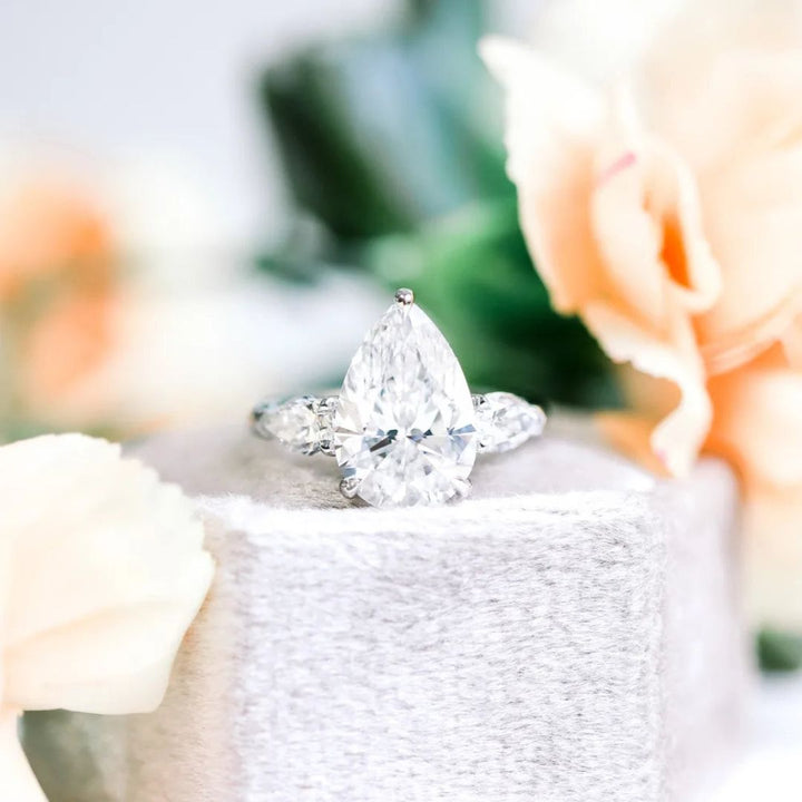 Moissanite 2.90 CT Pear Cut Diamond Mid-Century Handmade Ring