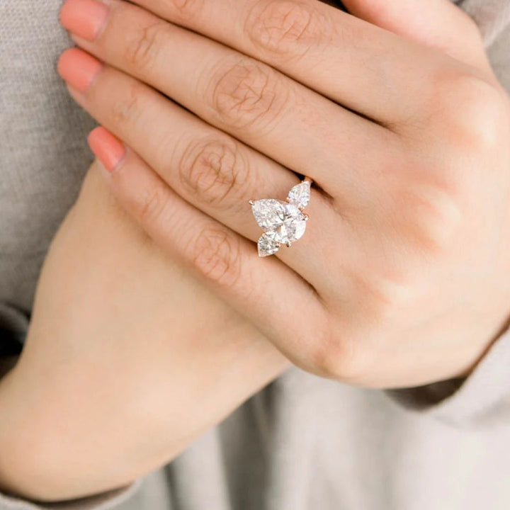 Moissanite 2.90 CT Pear Cut Diamond Mid-Century Handmade Ring