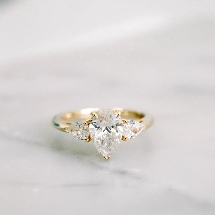 Moissanite 2.90 CT Pear Cut Diamond Mid-Century Handmade Ring