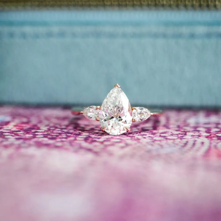 Moissanite 2.90 CT Pear Cut Diamond Mid-Century Handmade Ring