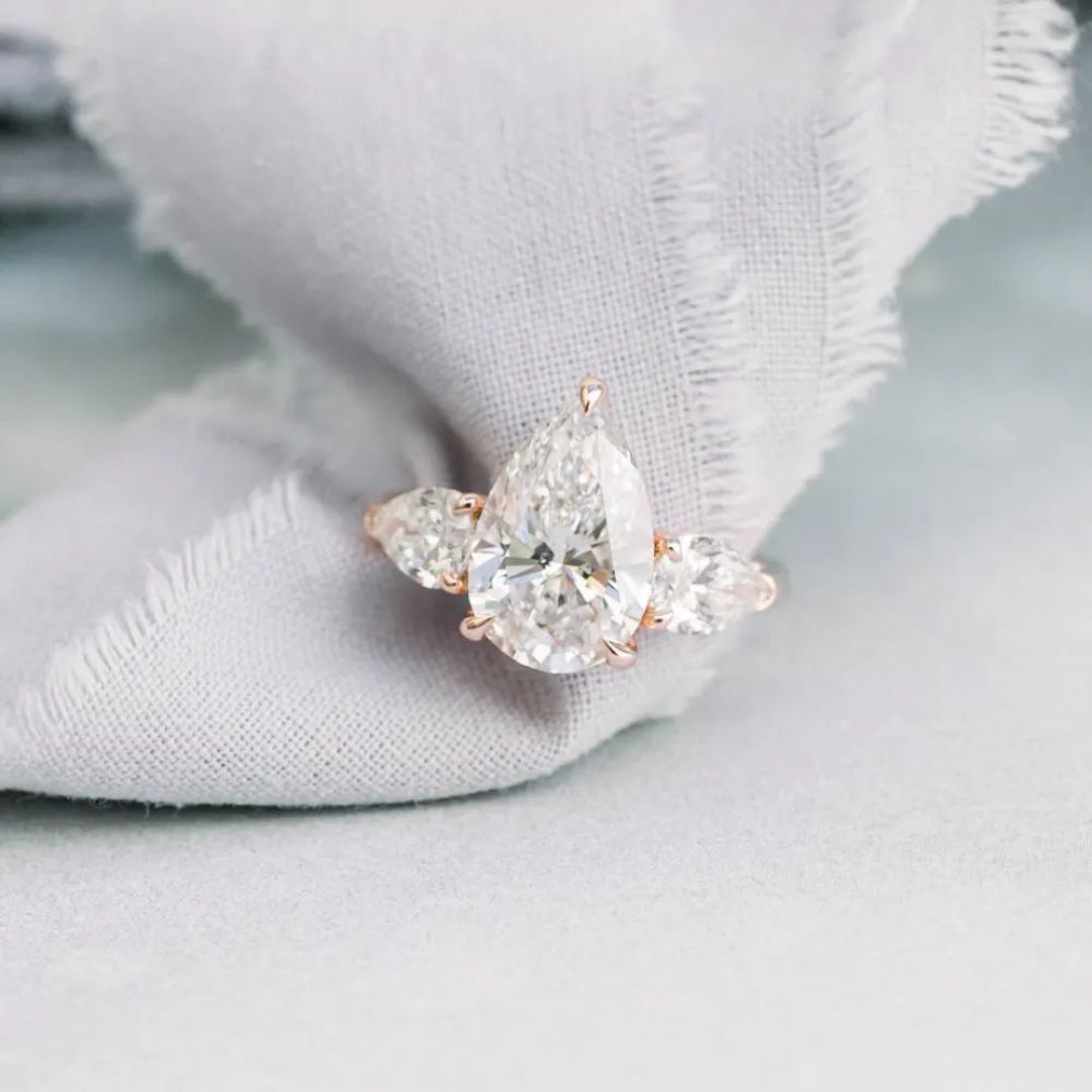 Moissanite 2.90 CT Pear Cut Diamond Mid-Century Handmade Ring