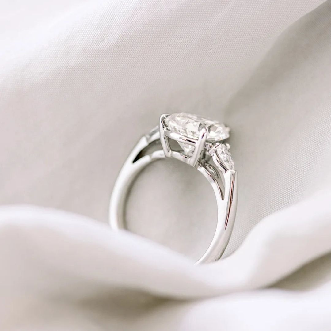Moissanite 2.90 CT Pear Cut Diamond Mid-Century Handmade Ring