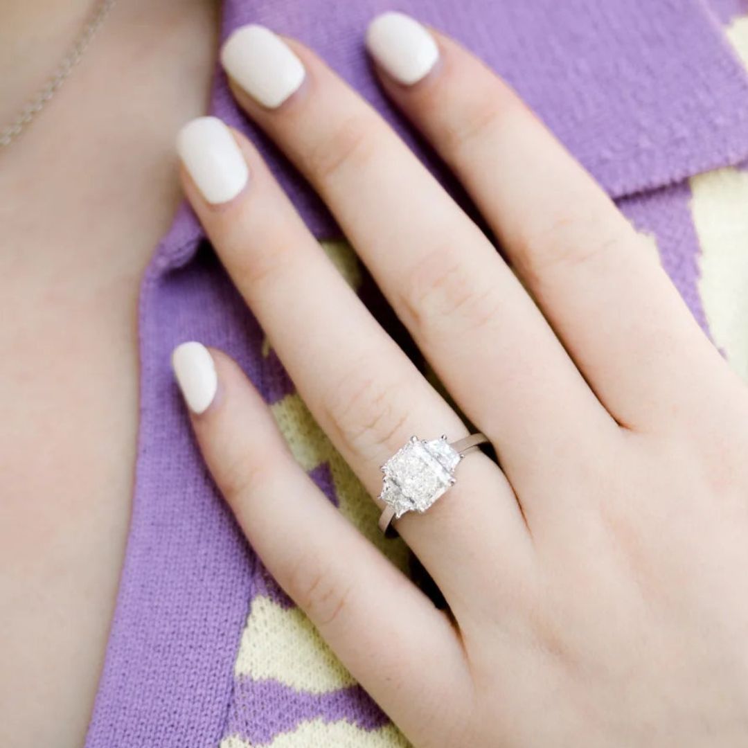 Moissanite 4.58 CT Radiant Cut Diamond Brutalist Anniversary Ring