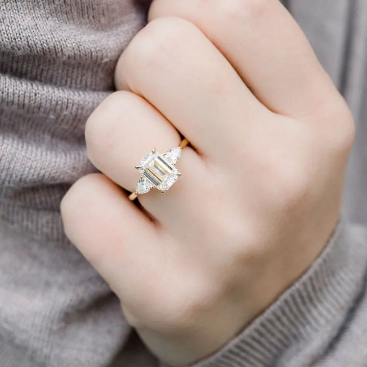 Moissanite 4.22 CT Emerald Cut Diamond Art Deco Wedding Ring