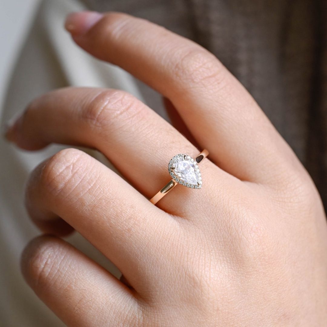 Moissanite 3.15 CT Pear Cut Diamond Avant Garde Wedding Ring