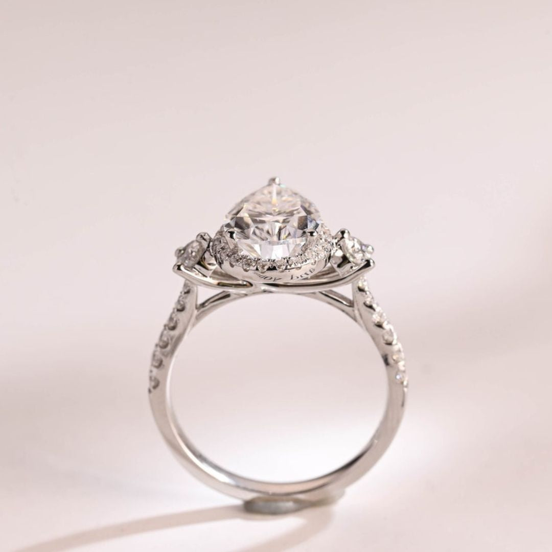 Moissanite 4.08 CT Round Pear Diamond Minimalist Hand Made Ring