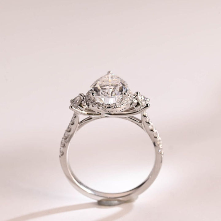 Moissanite 4.08 CT Round Pear Diamond Minimalist Hand Made Ring