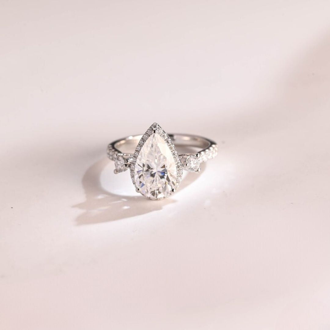 Moissanite 4.08 CT Round Pear Diamond Minimalist Hand Made Ring