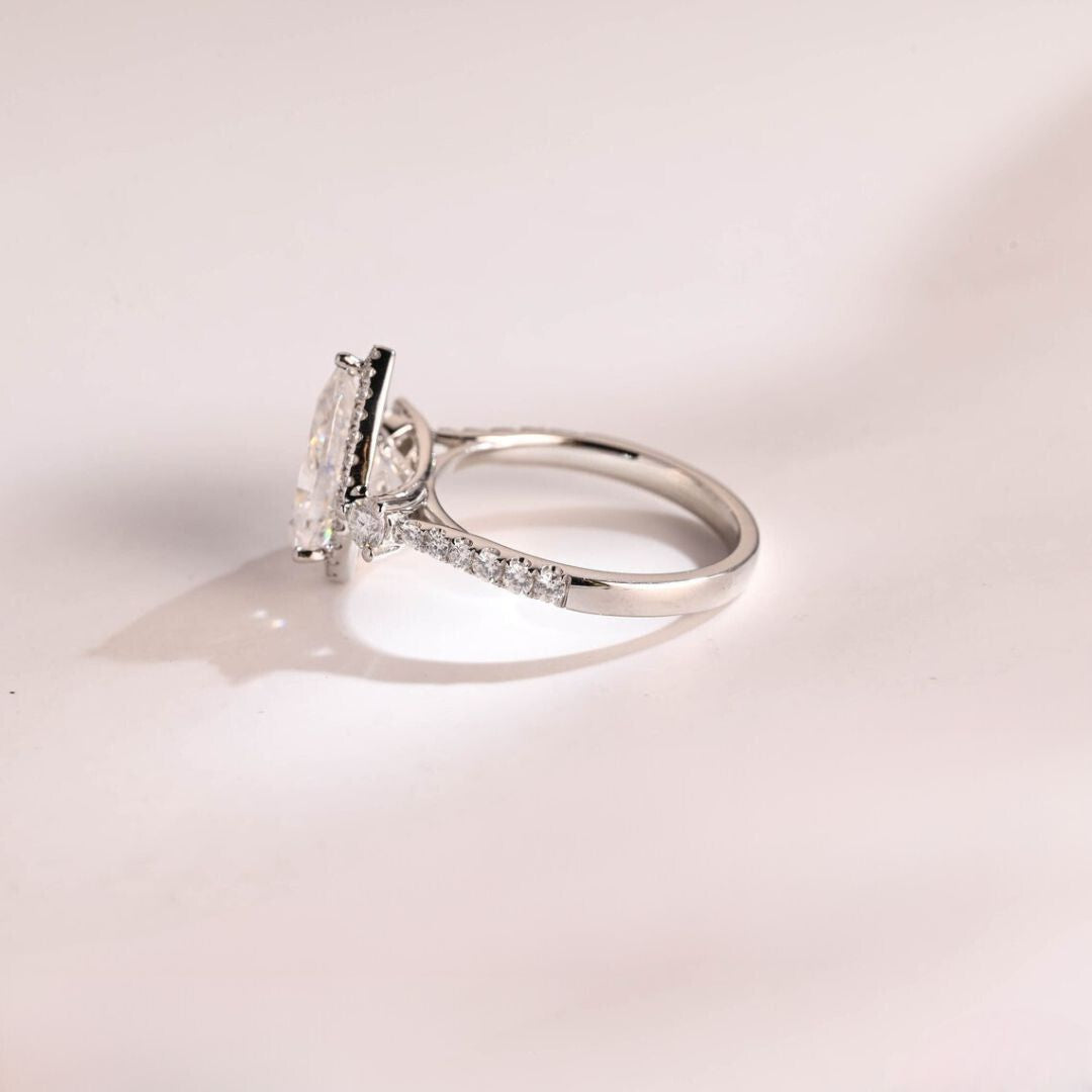 Moissanite 4.08 CT Round Pear Diamond Minimalist Hand Made Ring