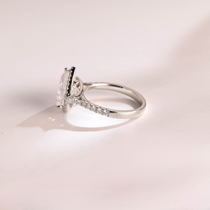 Moissanite 4.08 CT Round Pear Diamond Minimalist Hand Made Ring