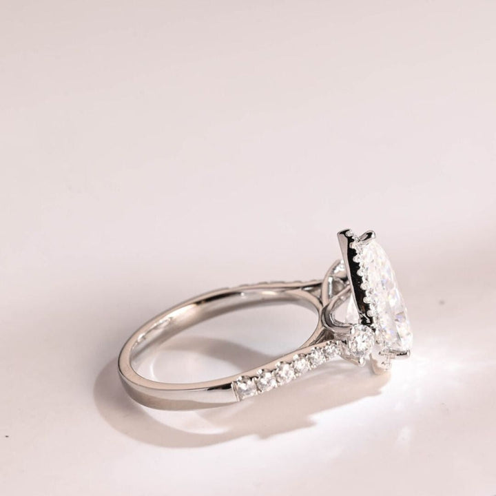 Moissanite 4.08 CT Round Pear Diamond Minimalist Hand Made Ring