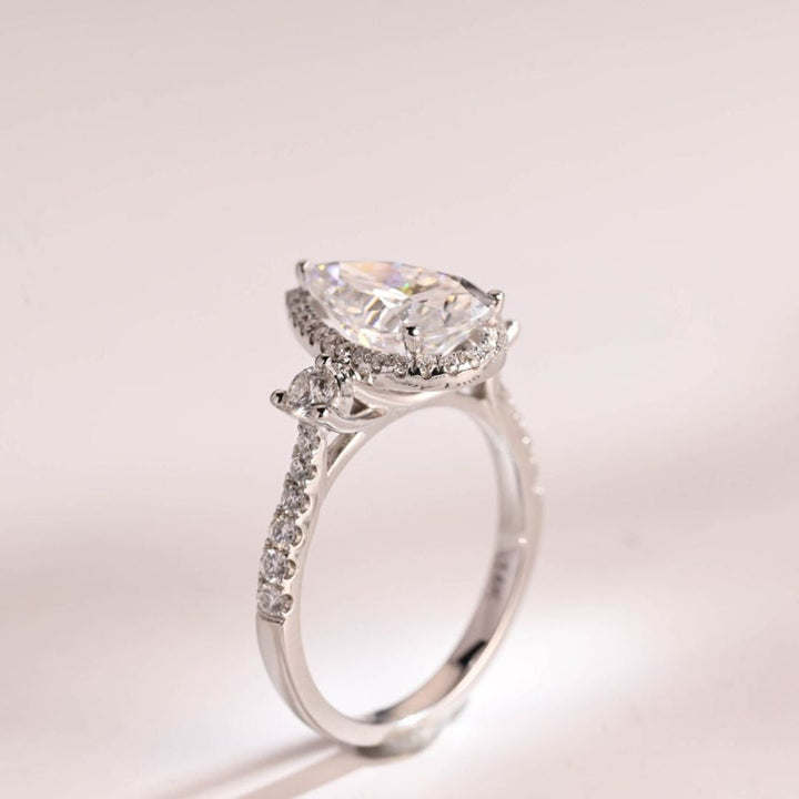 Moissanite 4.08 CT Round Pear Diamond Minimalist Hand Made Ring