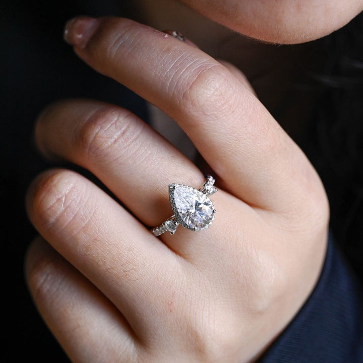 Moissanite 4.08 CT Round Pear Diamond Minimalist Hand Made Ring