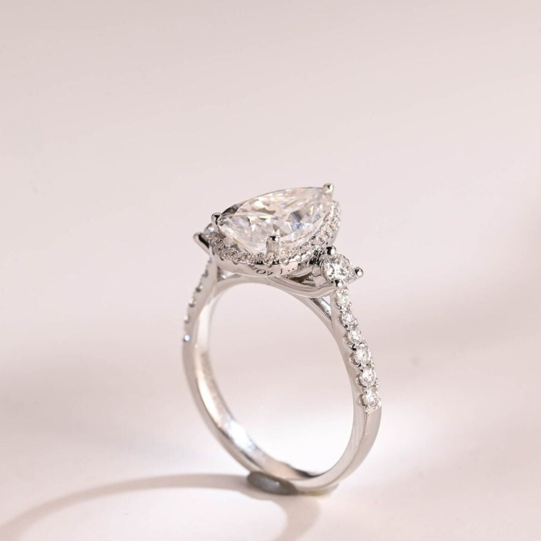 Moissanite 4.08 CT Round Pear Diamond Minimalist Hand Made Ring