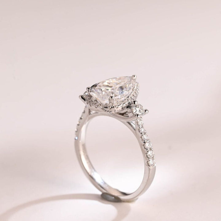 Moissanite 4.08 CT Round Pear Diamond Minimalist Hand Made Ring