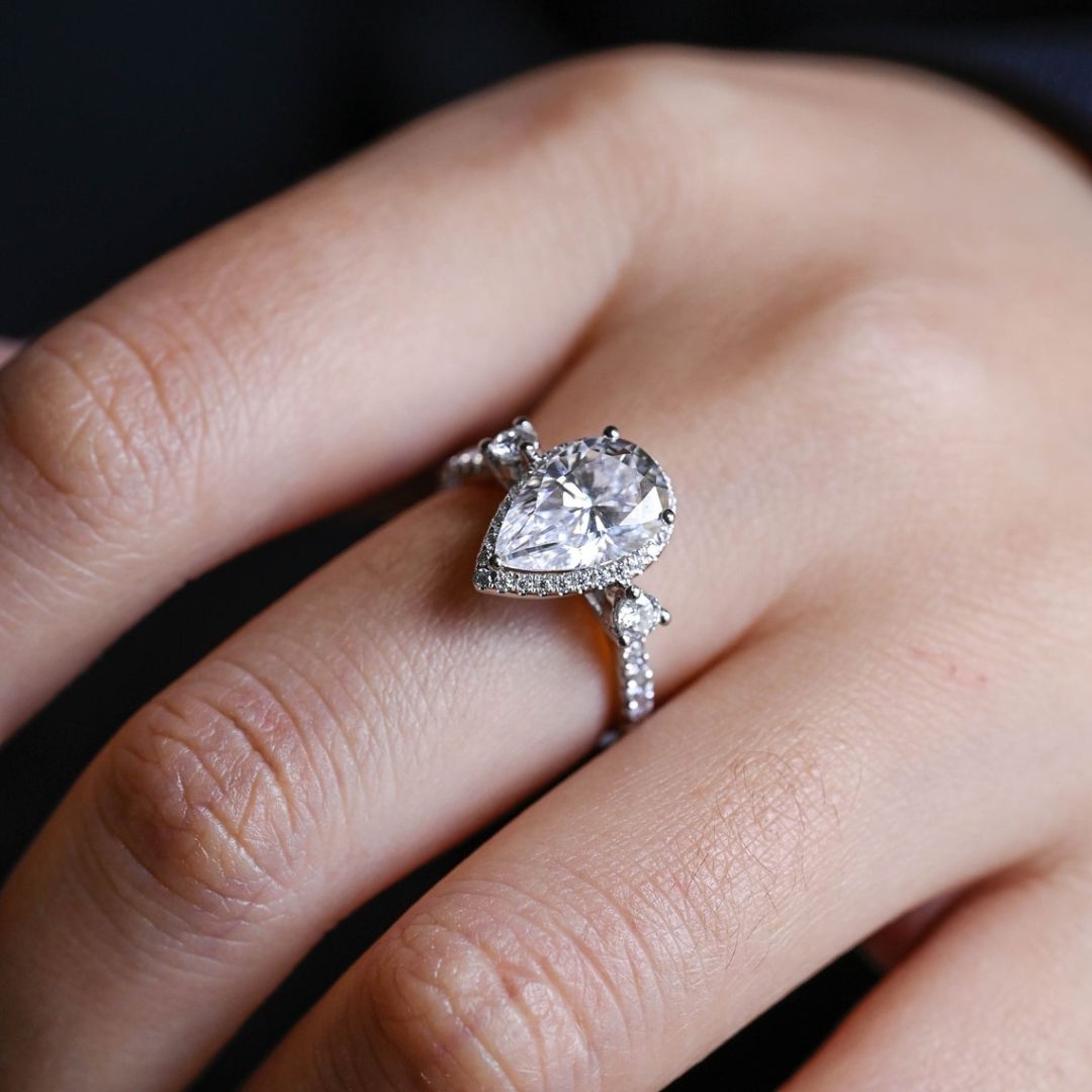 Moissanite 4.08 CT Round Pear Diamond Minimalist Hand Made Ring