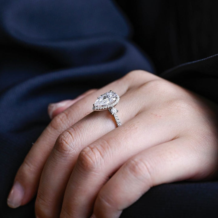 Moissanite 4.08 CT Round Pear Diamond Minimalist Hand Made Ring