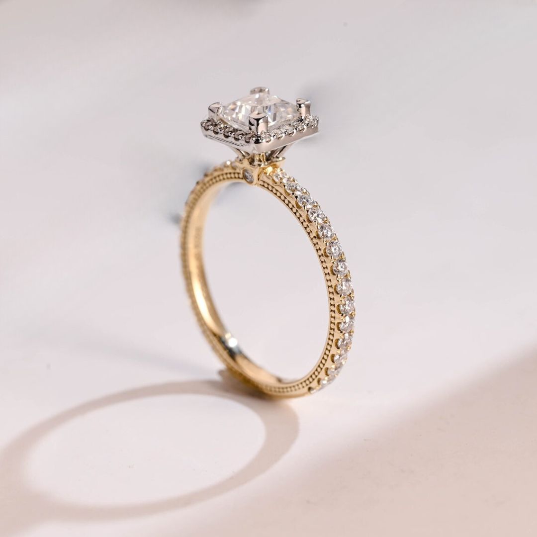 Moissanite 3.60 CT Princess Cut Diamond Avant Garde Engagement Ring