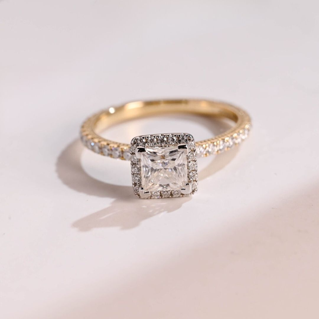 Moissanite 3.60 CT Princess Cut Diamond Avant Garde Engagement Ring