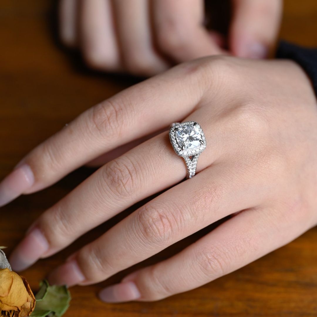 Moissanite 3.97 CT Cushion Cut Diamond Edwardian Handcrafted Ring