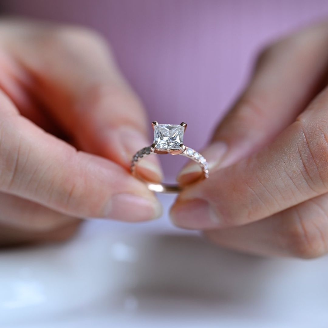 Moissanite 3.00 CT Princess Corner Cut Diamond Brutalist Wedding Ring