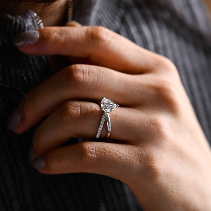 Moissanite 2.40 CT Trillion Cut Diamond  Brutalist Anniversary Ring
