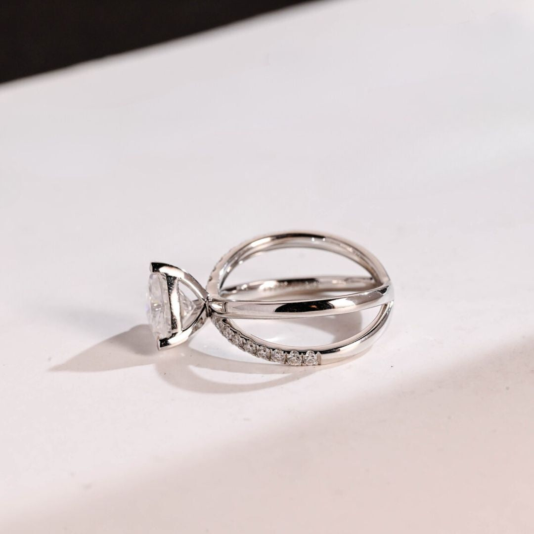Moissanite 2.40 CT Trillion Cut Diamond  Brutalist Anniversary Ring