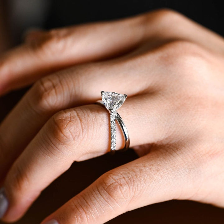 Moissanite 2.40 CT Trillion Cut Diamond  Brutalist Anniversary Ring