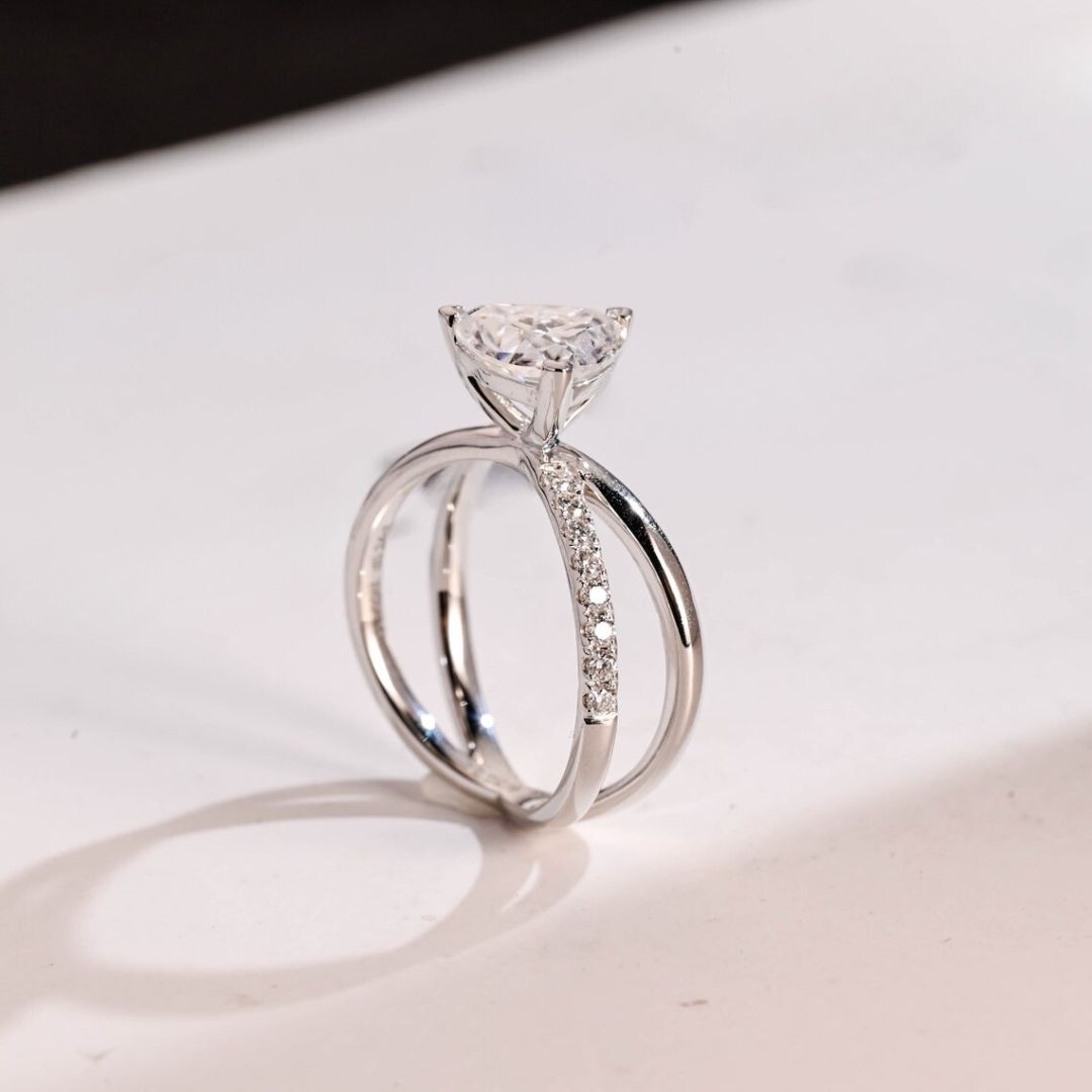 Moissanite 2.40 CT Trillion Cut Diamond  Brutalist Anniversary Ring