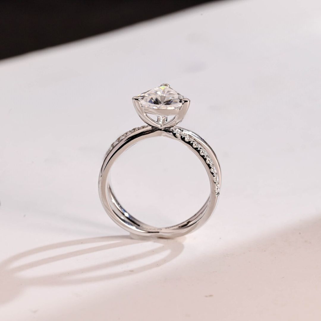 Moissanite 2.40 CT Trillion Cut Diamond  Brutalist Anniversary Ring