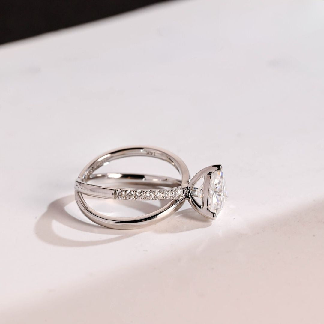 Moissanite 2.40 CT Trillion Cut Diamond  Brutalist Anniversary Ring