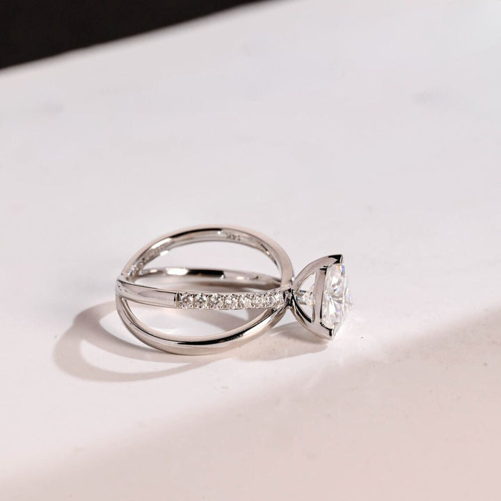 Moissanite 2.40 CT Trillion Cut Diamond  Brutalist Anniversary Ring