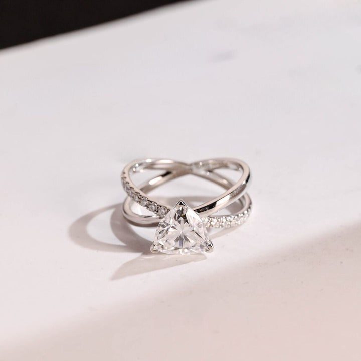 Moissanite 2.40 CT Trillion Cut Diamond  Brutalist Anniversary Ring