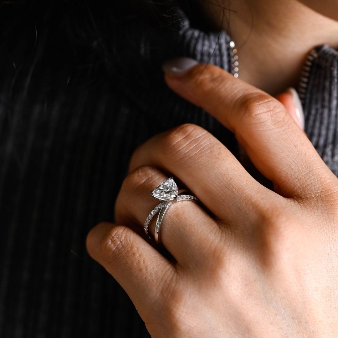 Moissanite 2.40 CT Trillion Cut Diamond  Brutalist Anniversary Ring