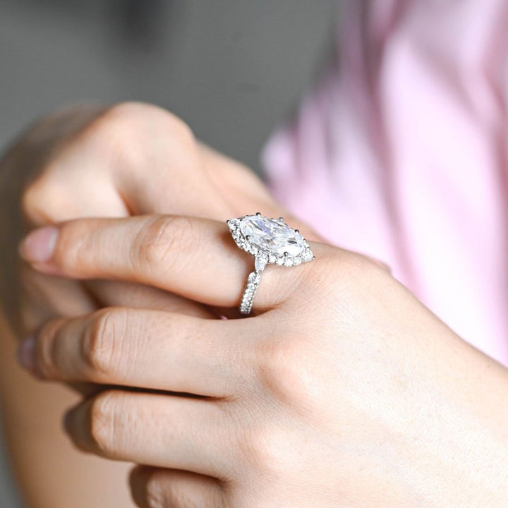 Moissanite 4.35 CT Oval Cut Diamond Edwardian Wedding Ring