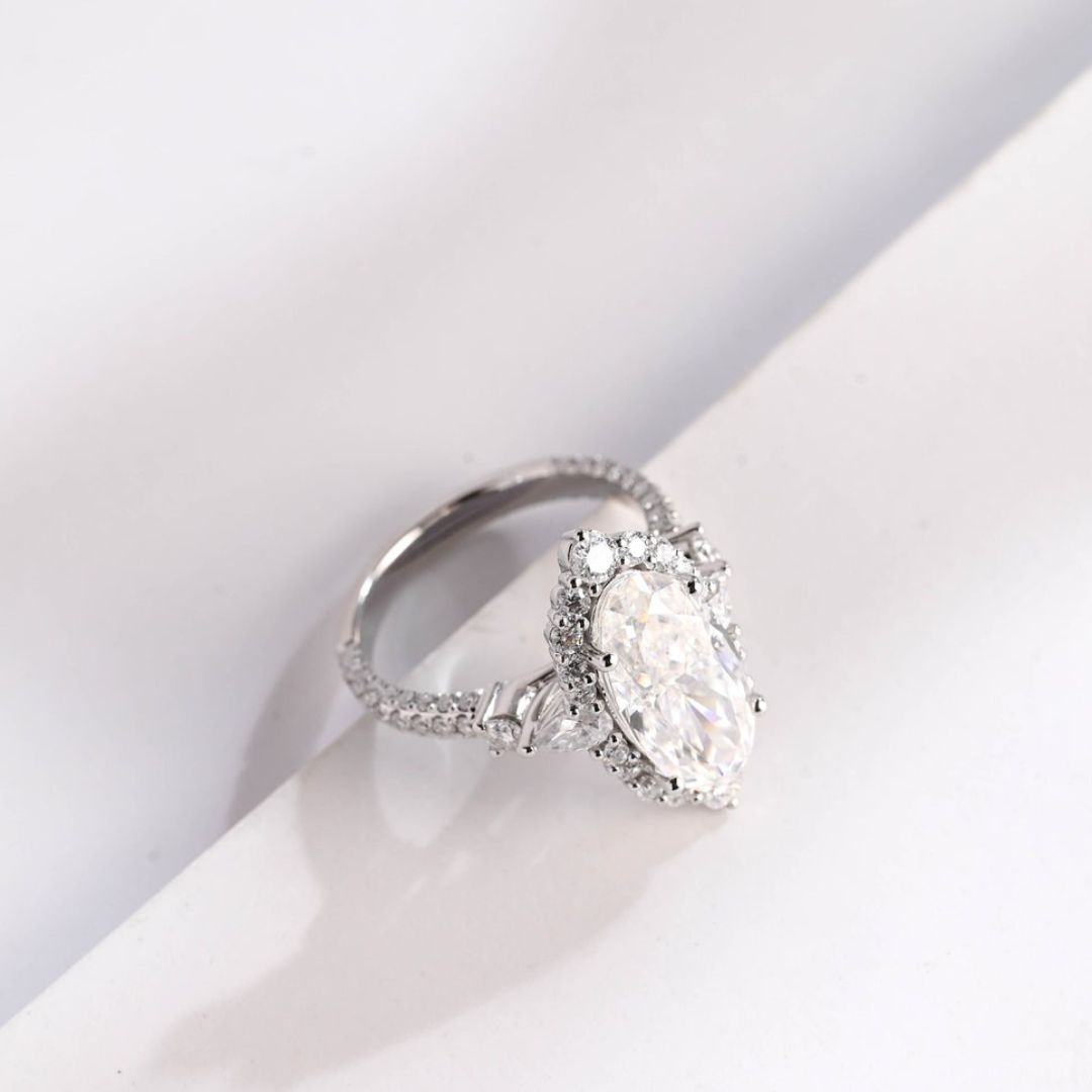 Moissanite 4.35 CT Oval Cut Diamond Edwardian Wedding Ring