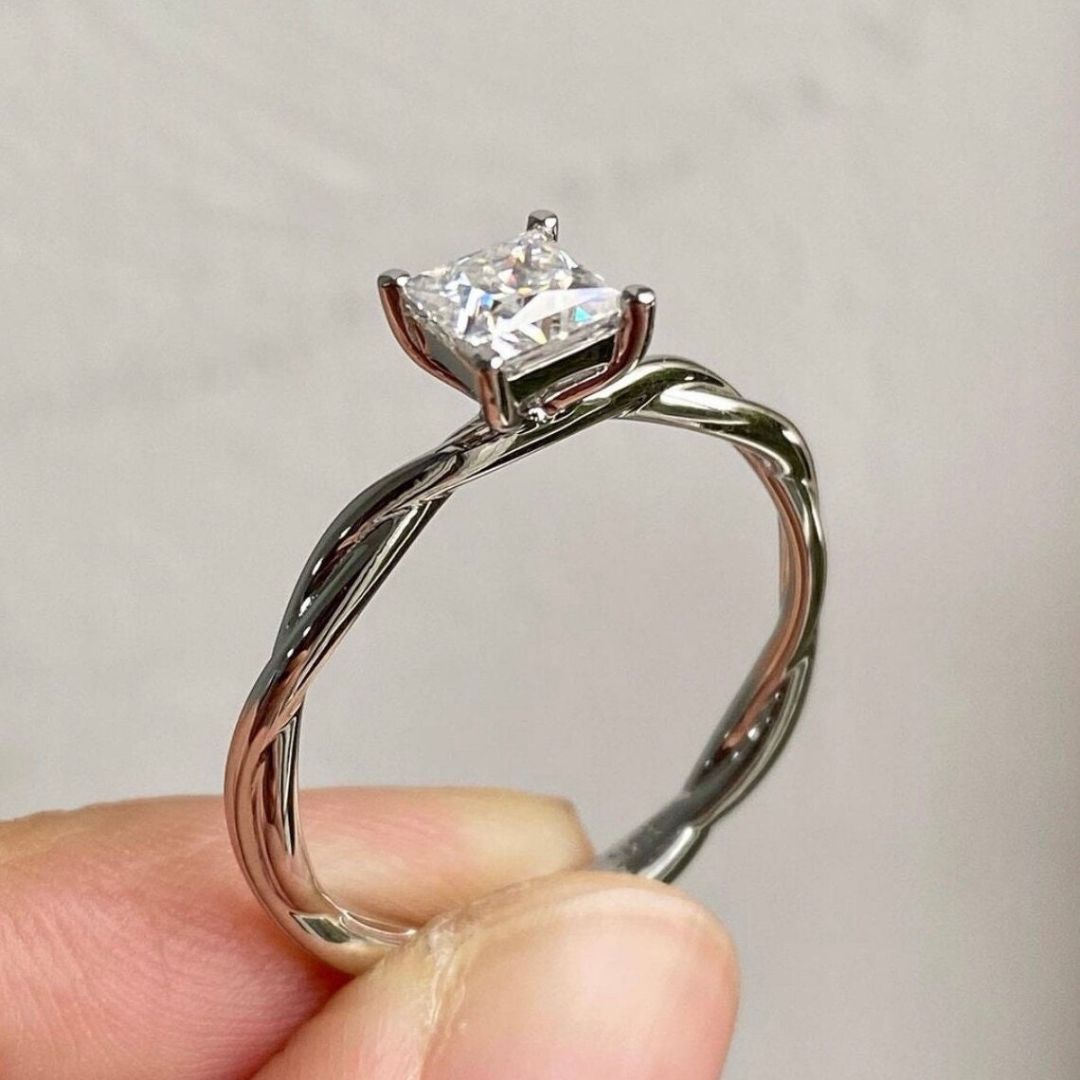 Moissanite 2.10 CT Princess Cut Diamond  Minimalist Engagement Ring