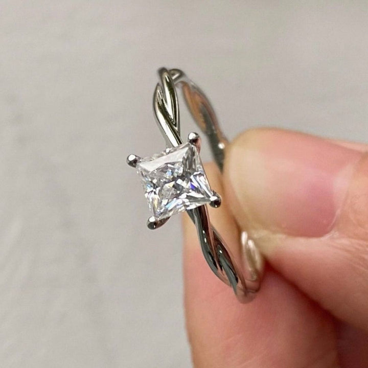 Moissanite 2.10 CT Princess Cut Diamond  Minimalist Engagement Ring