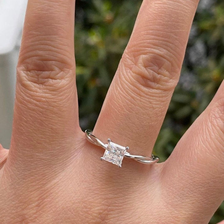 Moissanite 2.10 CT Princess Cut Diamond  Minimalist Engagement Ring