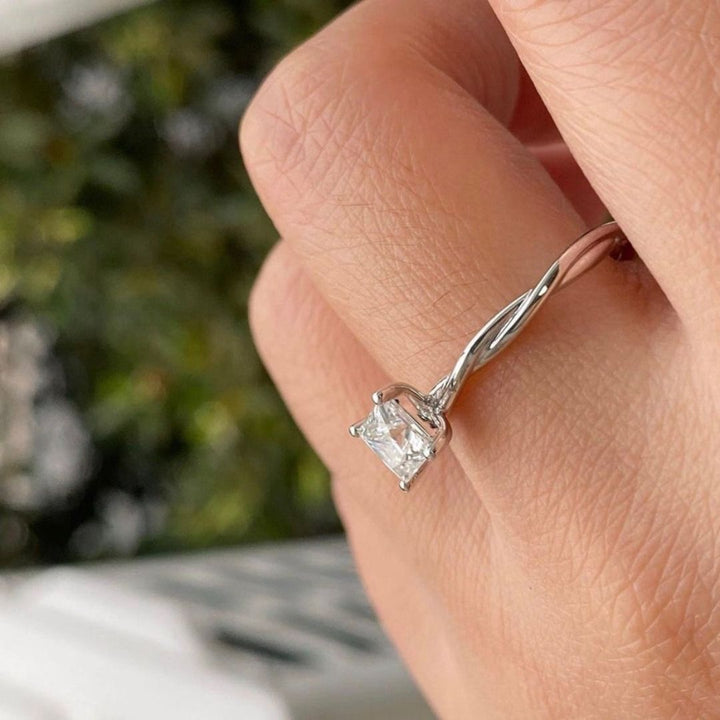 Moissanite 2.10 CT Princess Cut Diamond  Minimalist Engagement Ring