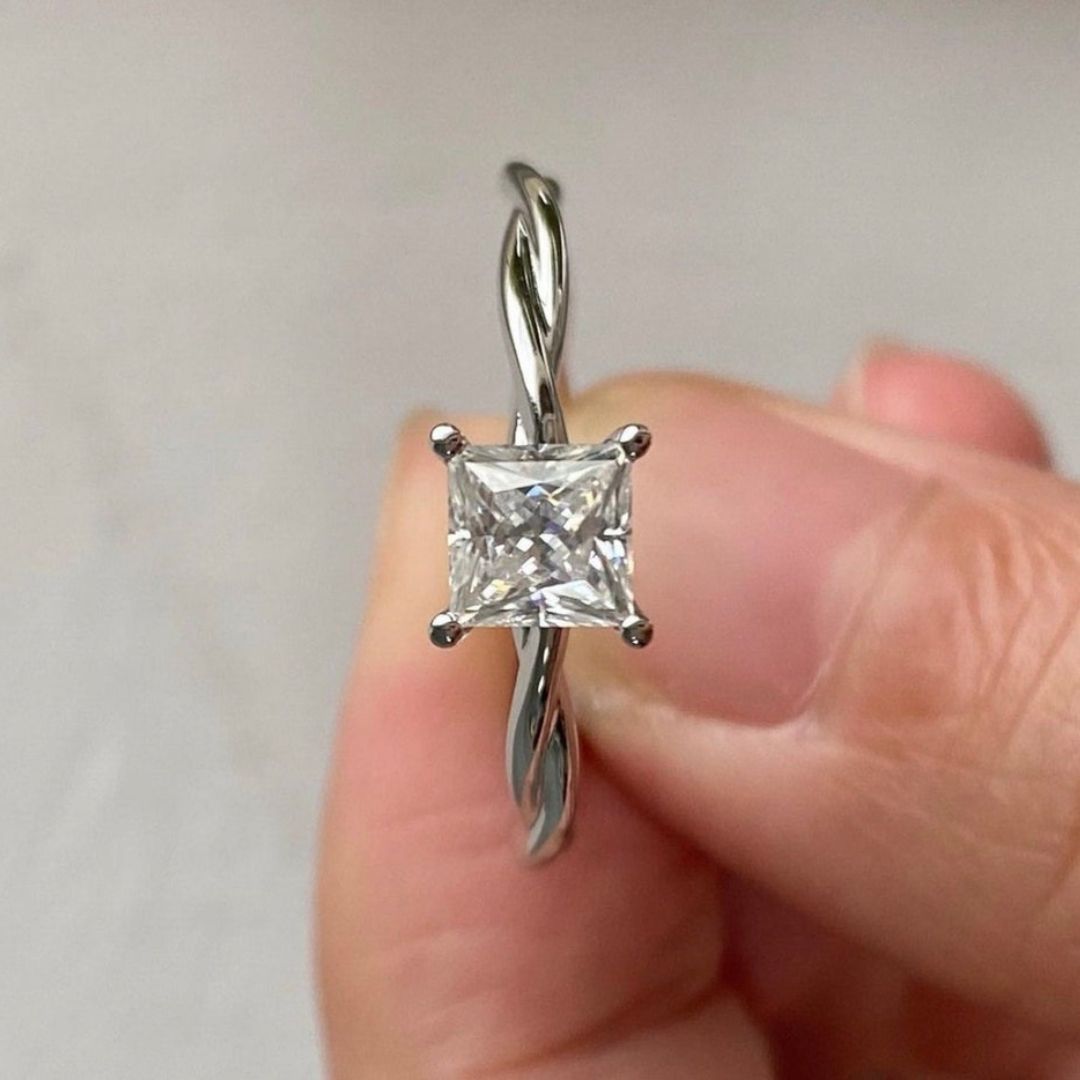 Moissanite 2.10 CT Princess Cut Diamond  Minimalist Engagement Ring