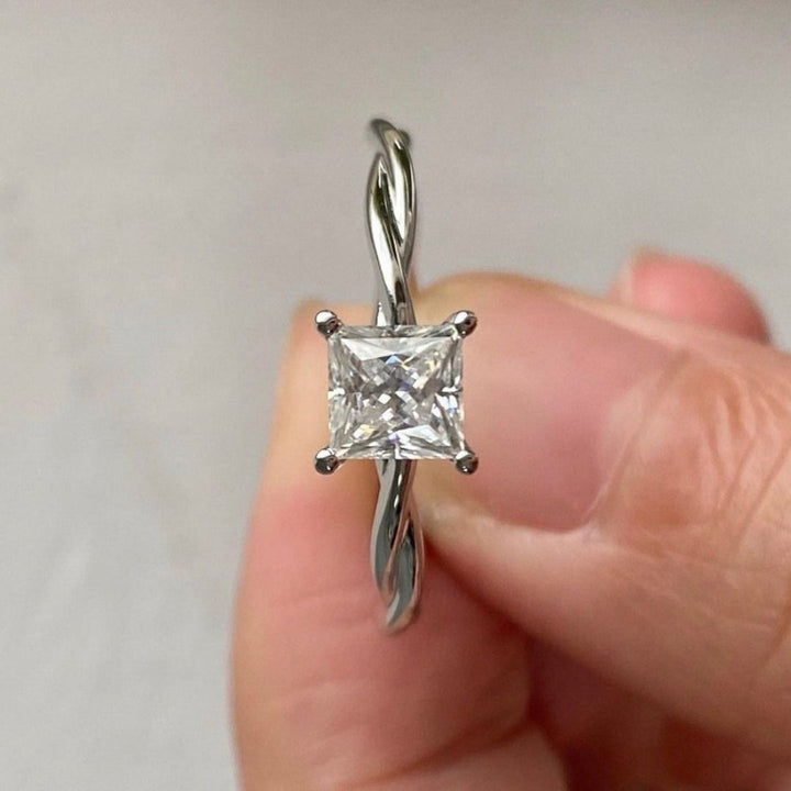 Moissanite 2.10 CT Princess Cut Diamond  Minimalist Engagement Ring